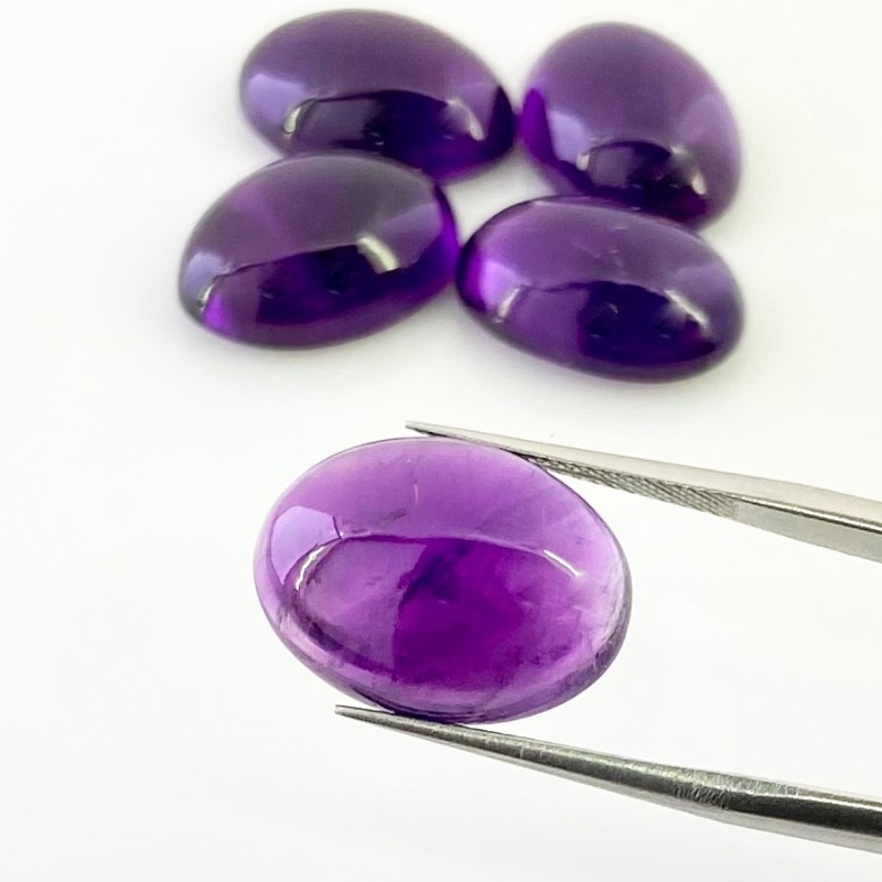 56.05 Carat African Amethyst 18x13mm Smooth Oval Shape A Grade Cabochons Parcel - Total 5 Pcs.