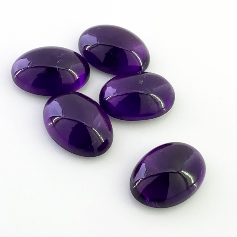 56.05 Carat African Amethyst 18x13mm Smooth Oval Shape A Grade Cabochons Parcel - Total 5 Pcs.