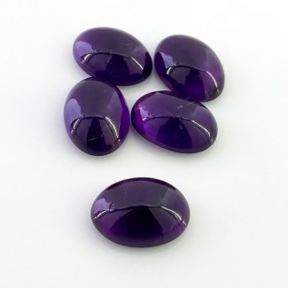 56.05 Carat African Amethyst 18x13mm Smooth Oval Shape A Grade Cabochons Parcel - Total 5 Pcs.
