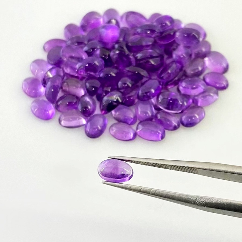 35.20 Carat African Amethyst 6x4mm Smooth Oval Shape A Grade Cabochons Parcel - Total 80 Pcs.