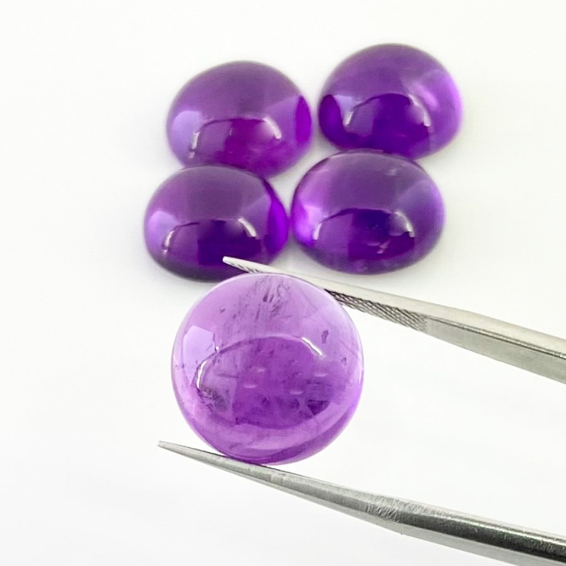 48.15 Carat African Amethyst 13-14mm Smooth Round Shape A Grade Cabochons Parcel - Total 5 Pcs.