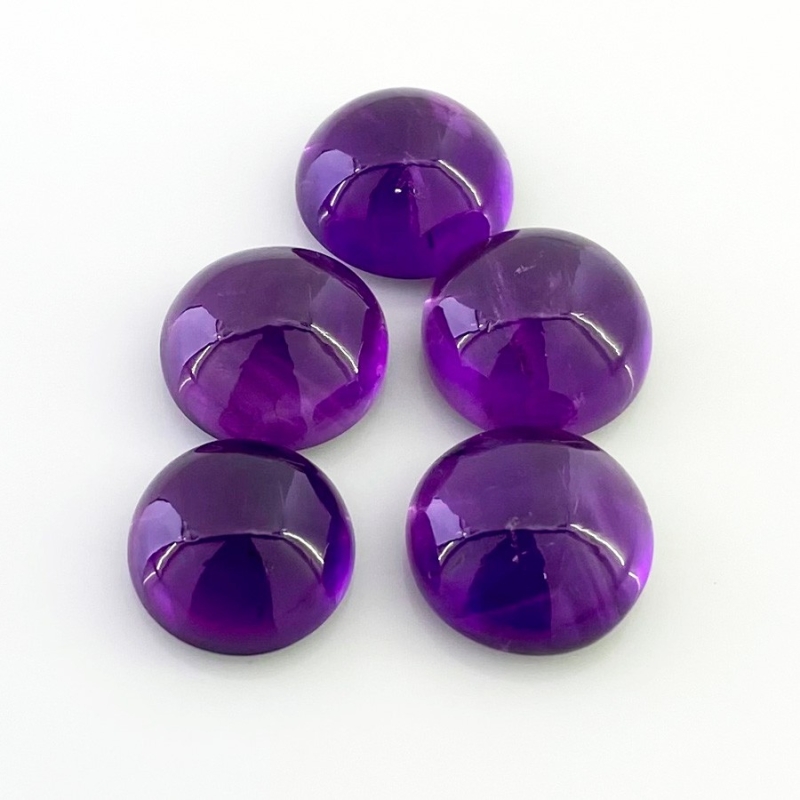 48.15 Carat African Amethyst 13-14mm Smooth Round Shape A Grade Cabochons Parcel - Total 5 Pcs.