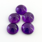 48.15 Carat African Amethyst 13-14mm Smooth Round Shape A Grade Cabochons Parcel - Total 5 Pcs.