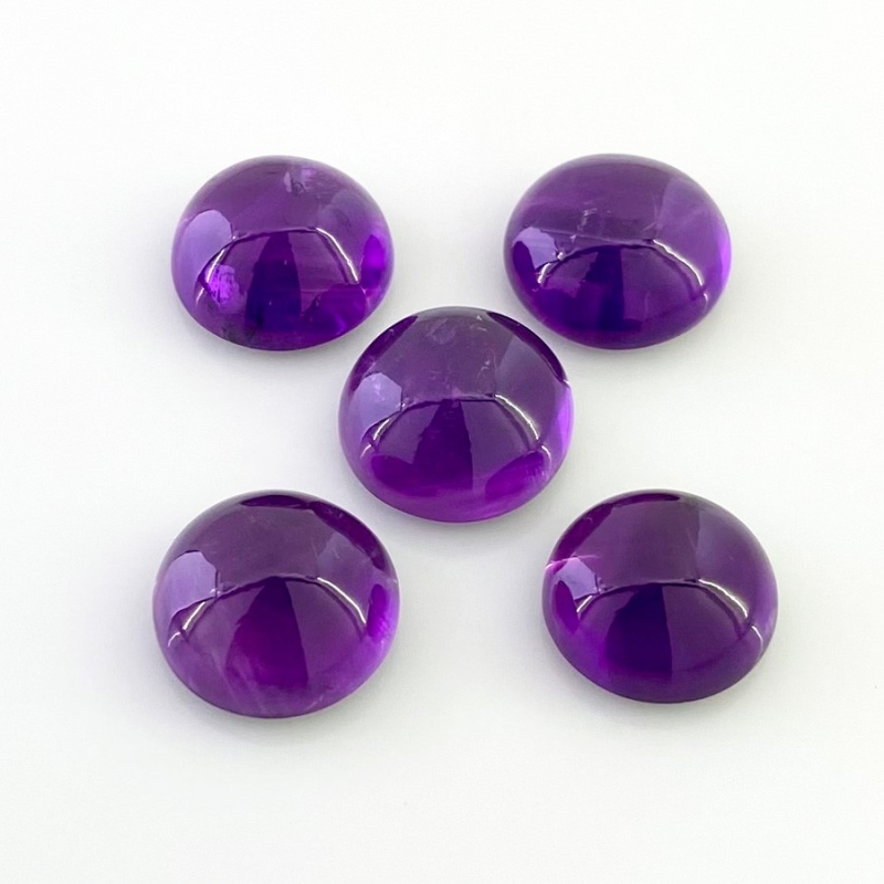 48.15 Carat African Amethyst 13-14mm Smooth Round Shape A Grade Cabochons Parcel - Total 5 Pcs.