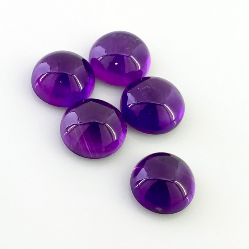 48.15 Carat African Amethyst 13-14mm Smooth Round Shape A Grade Cabochons Parcel - Total 5 Pcs.