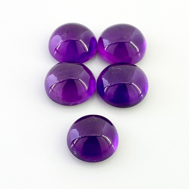 48.15 Carat African Amethyst 13-14mm Smooth Round Shape A Grade Cabochons Parcel - Total 5 Pcs.