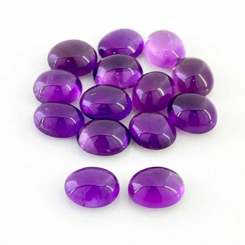 African Amethyst Smooth Oval Shape A Grade Cabochon Parcel - 12x10mm - 14 Pc. - 71.90 Cts.