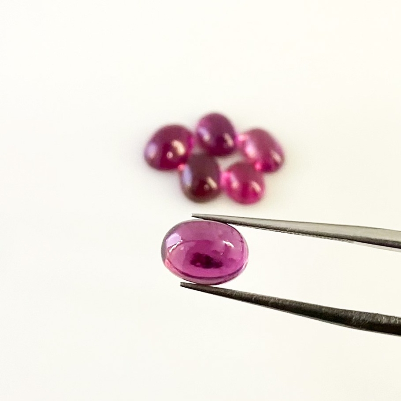 8.50 Cts. Rubellite Tourmaline 7x5.5-8.5x6.5mm Smooth Oval Shape A Grade Cabochons Parcel - Total 6 Pcs.