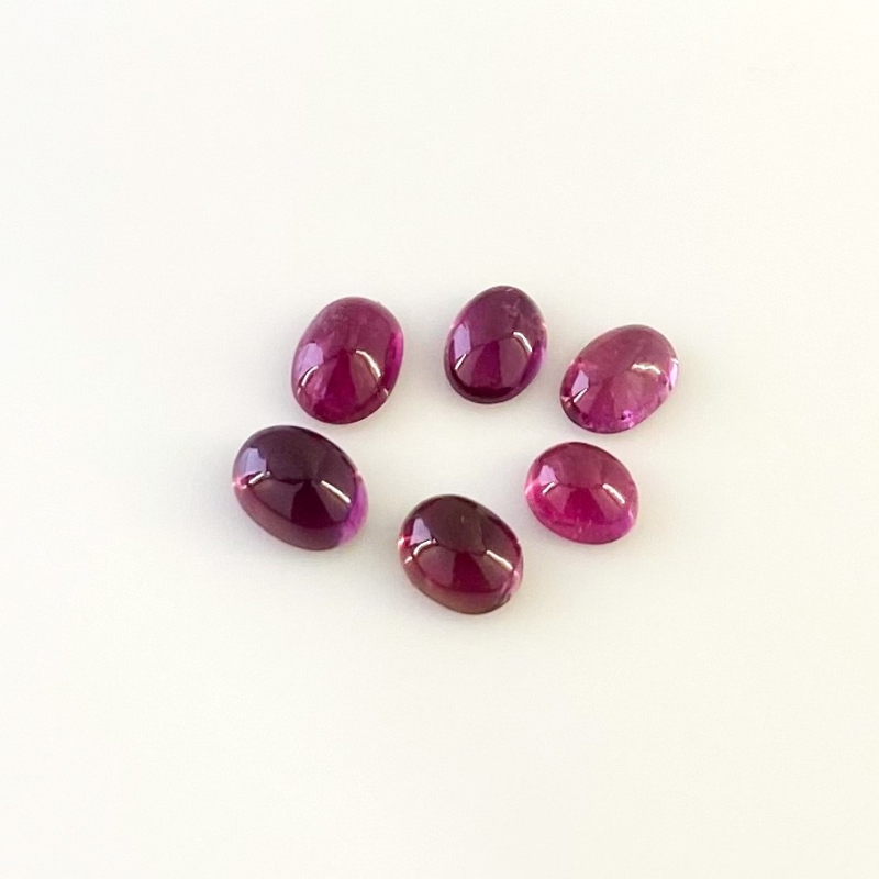 8.50 Cts. Rubellite Tourmaline 7x5.5-8.5x6.5mm Smooth Oval Shape A Grade Cabochons Parcel - Total 6 Pcs.