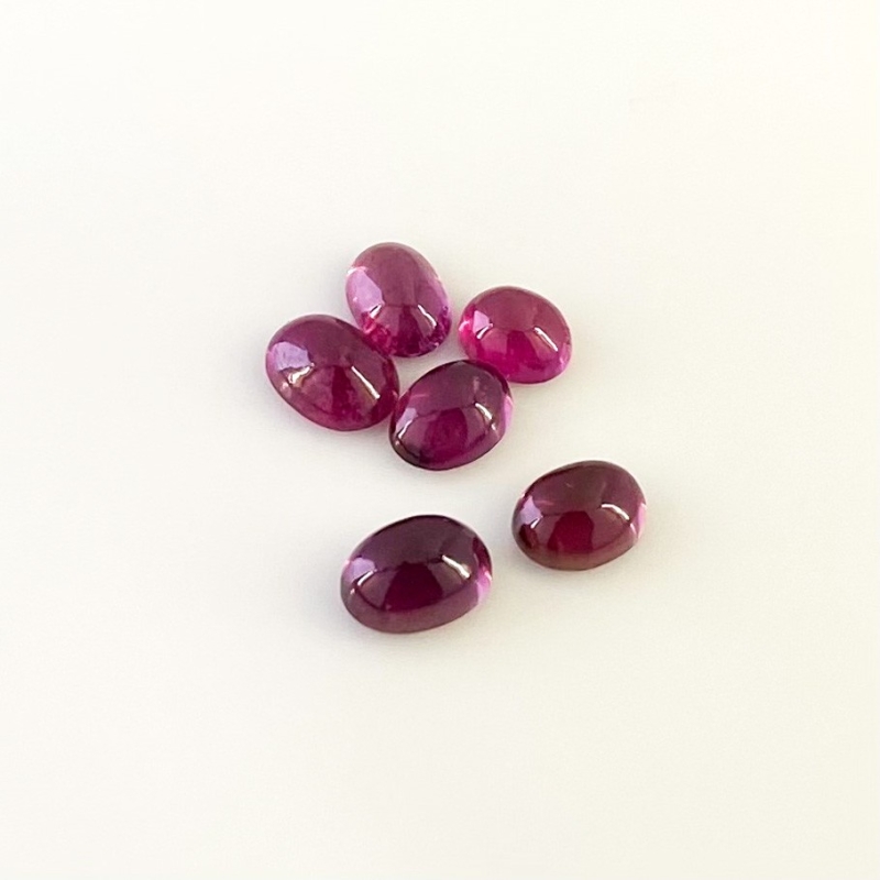 8.50 Cts. Rubellite Tourmaline 7x5.5-8.5x6.5mm Smooth Oval Shape A Grade Cabochons Parcel - Total 6 Pcs.
