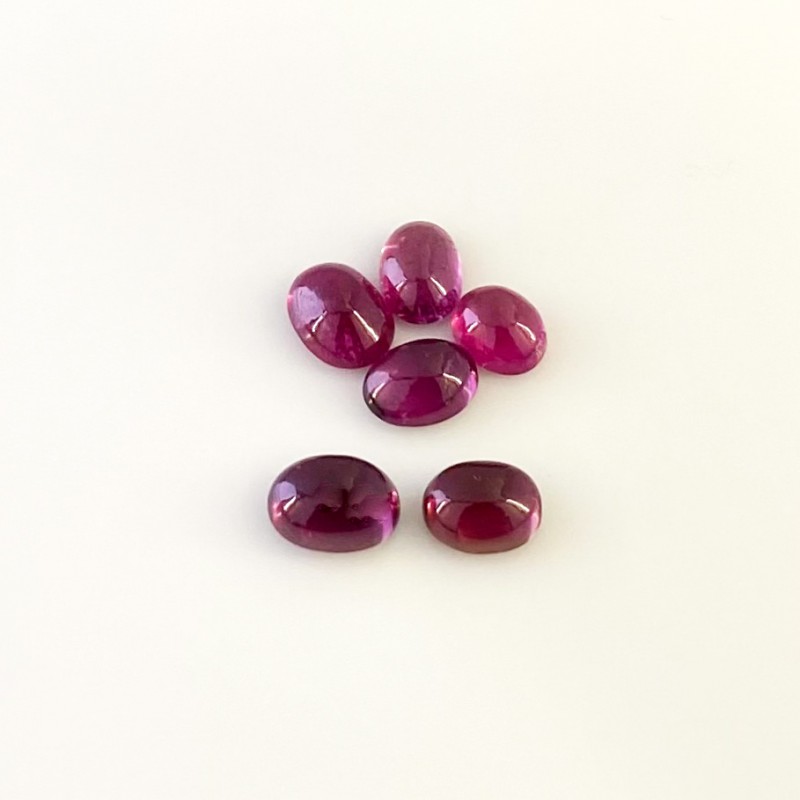 8.50 Cts. Rubellite Tourmaline 7x5.5-8.5x6.5mm Smooth Oval Shape A Grade Cabochons Parcel - Total 6 Pcs.