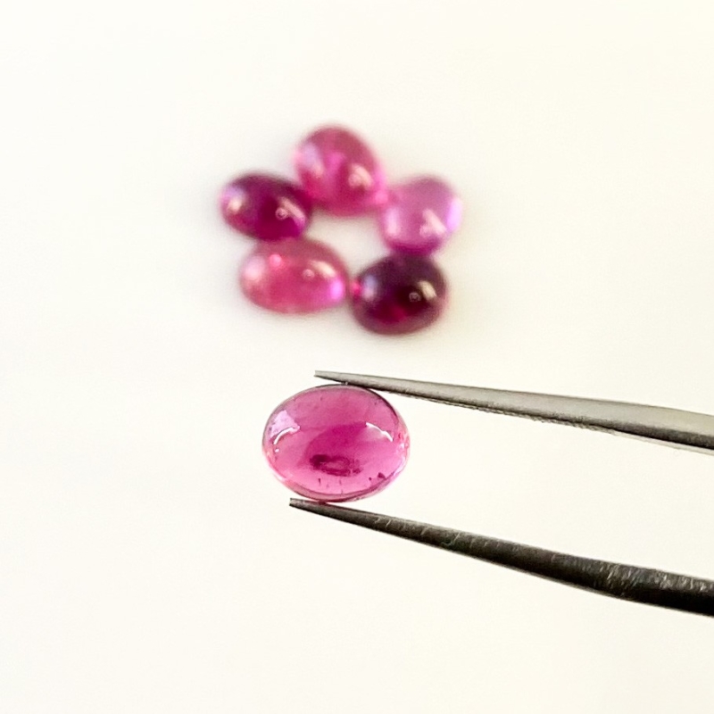 8.75 Cts. Rubellite Tourmaline 7.5x5.5-8x6mm Smooth Oval Shape A Grade Cabochons Parcel - Total 6 Pcs.