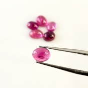 8.75 Cts. Rubellite Tourmaline 7.5x5.5-8x6mm Smooth Oval Shape A Grade Cabochons Parcel - Total 6 Pcs.