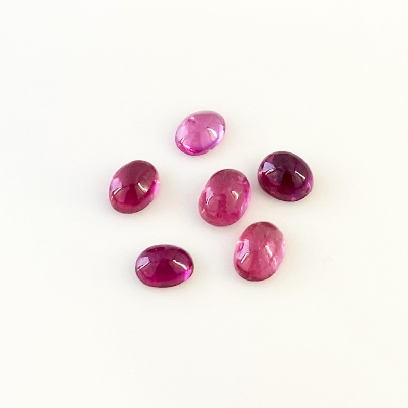 8.75 Cts. Rubellite Tourmaline 7.5x5.5-8x6mm Smooth Oval Shape A Grade Cabochons Parcel - Total 6 Pcs.