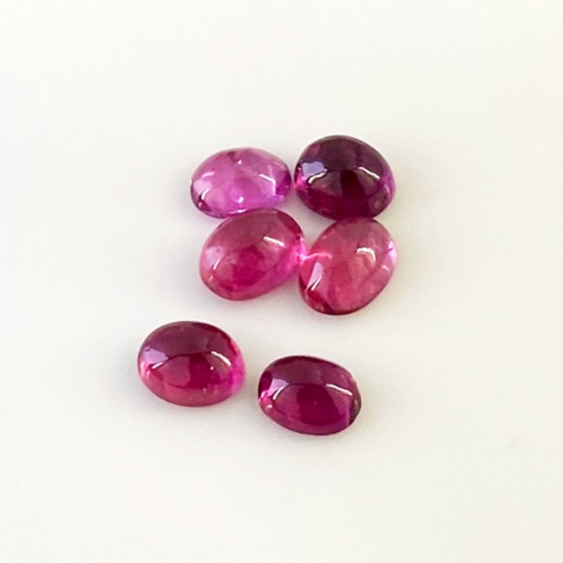 8.75 Cts. Rubellite Tourmaline 7.5x5.5-8x6mm Smooth Oval Shape A Grade Cabochons Parcel - Total 6 Pcs.