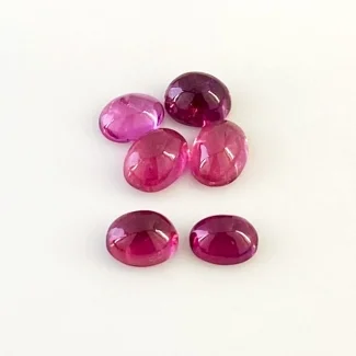 8.75 Cts. Rubellite Tourmaline 7.5x5.5-8x6mm Smooth Oval Shape A Grade Cabochons Parcel - Total 6 Pcs.