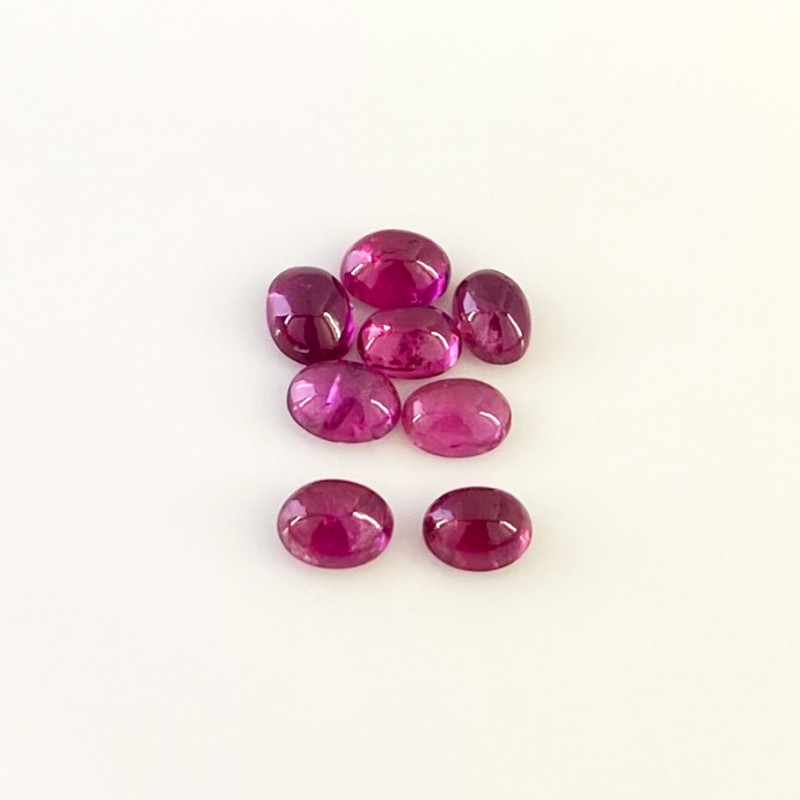 6.90 Cts. Rubellite Tourmaline 6x5-7x5.5mm Smooth Oval Shape A Grade Cabochons Parcel - Total 8 Pcs.