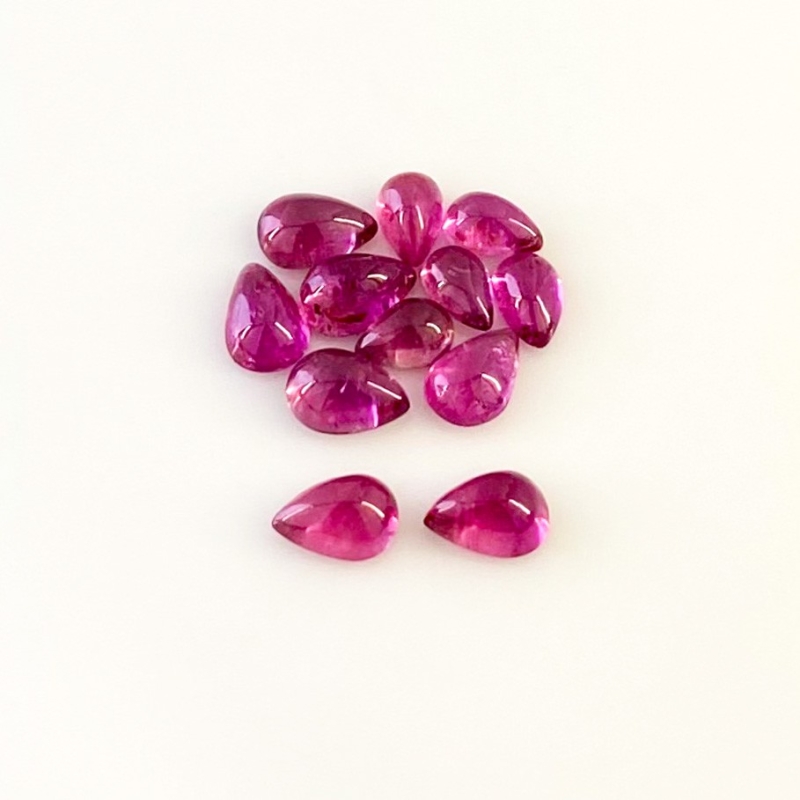 7.80 Cts. Rubellite Tourmaline 6x4-7x5mm Smooth Pear Shape A Grade Cabochons Parcel - Total 12 Pcs.