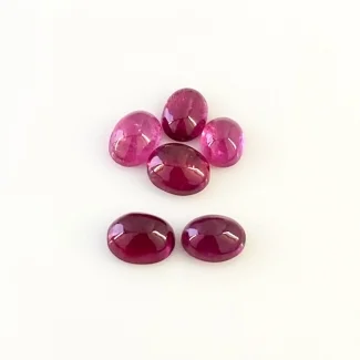 8.85 Cts. Rubellite Tourmaline 7x5.5-8.5x6.5mm Smooth Oval Shape A Grade Cabochons Parcel - Total 6 Pcs.