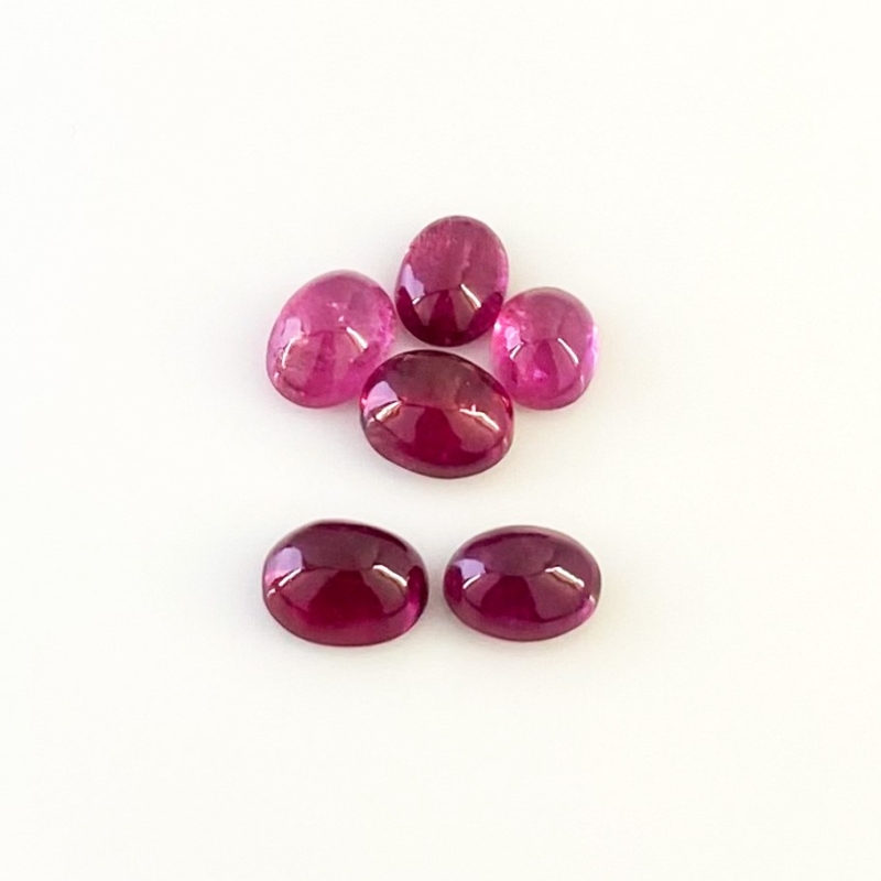 8.85 Cts. Rubellite Tourmaline 7x5.5-8.5x6.5mm Smooth Oval Shape A Grade Cabochons Parcel - Total 6 Pcs.