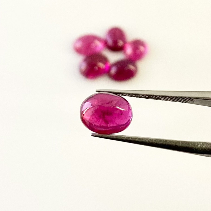 8.85 Cts. Rubellite Tourmaline 7x5.5-8.5x6.5mm Smooth Oval Shape A Grade Cabochons Parcel - Total 6 Pcs.