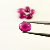 8.85 Cts. Rubellite Tourmaline 7x5.5-8.5x6.5mm Smooth Oval Shape A Grade Cabochons Parcel - Total 6 Pcs.
