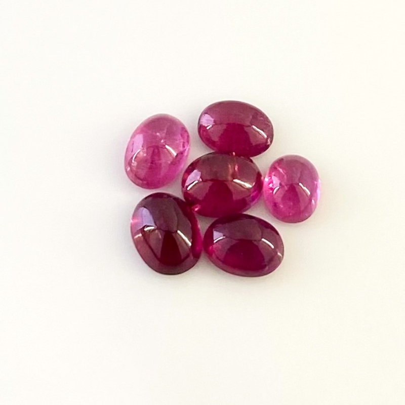 8.85 Cts. Rubellite Tourmaline 7x5.5-8.5x6.5mm Smooth Oval Shape A Grade Cabochons Parcel - Total 6 Pcs.