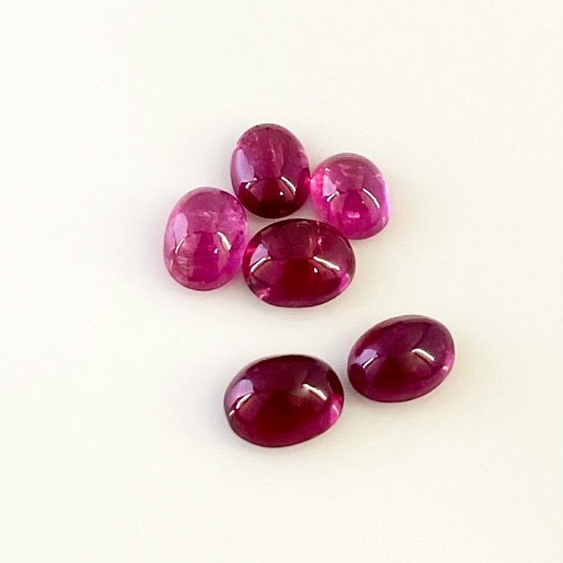 8.85 Cts. Rubellite Tourmaline 7x5.5-8.5x6.5mm Smooth Oval Shape A Grade Cabochons Parcel - Total 6 Pcs.