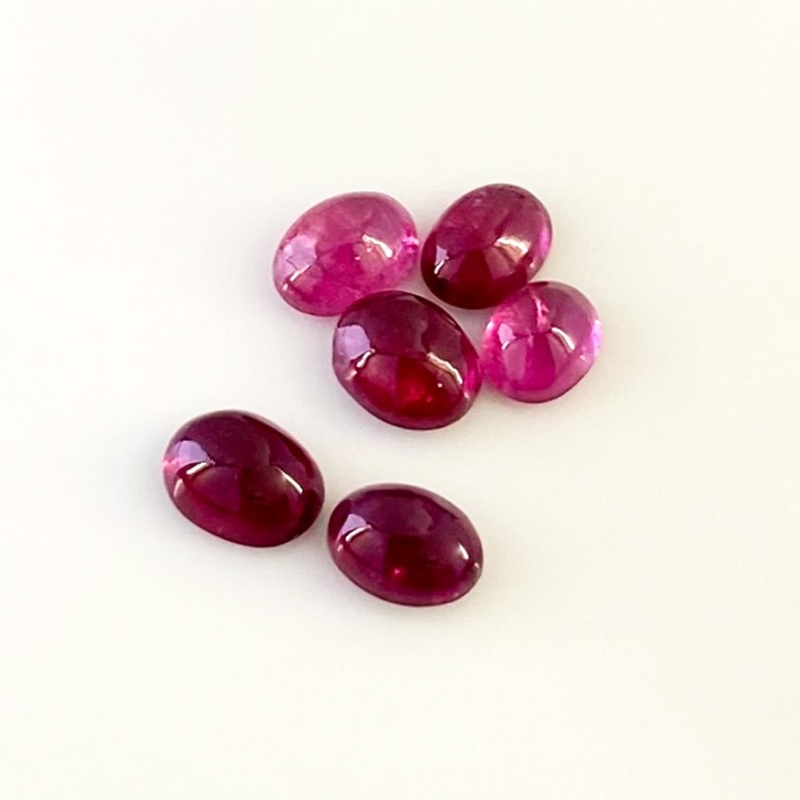 8.85 Cts. Rubellite Tourmaline 7x5.5-8.5x6.5mm Smooth Oval Shape A Grade Cabochons Parcel - Total 6 Pcs.