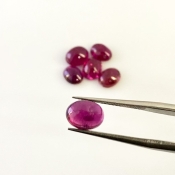 8.15 Cts. Rubellite Tourmaline 7x5.5-8.5x6.5mm Smooth Oval Shape A Grade Cabochons Parcel - Total 6 Pcs.