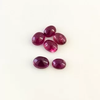 8.15 Cts. Rubellite Tourmaline 7x5.5-8.5x6.5mm Smooth Oval Shape A Grade Cabochons Parcel - Total 6 Pcs.