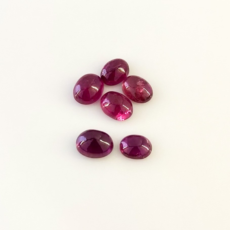 8.15 Cts. Rubellite Tourmaline 7x5.5-8.5x6.5mm Smooth Oval Shape A Grade Cabochons Parcel - Total 6 Pcs.