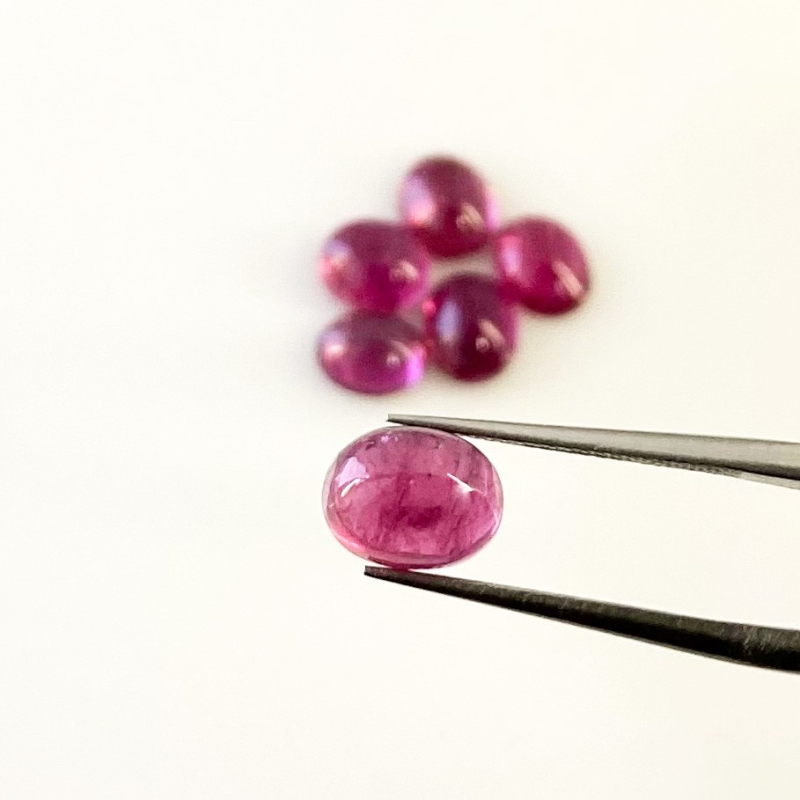 8.45 Cts. Rubellite Tourmaline 7x5.5-8x6mm Smooth Oval Shape A Grade Cabochons Parcel - Total 6 Pcs.