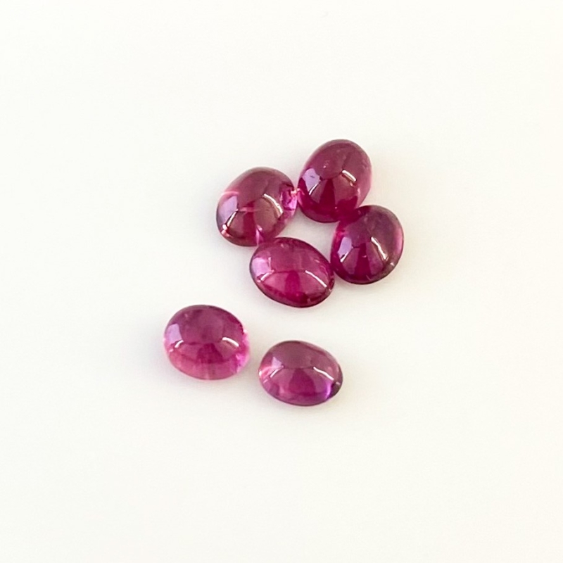 8.45 Cts. Rubellite Tourmaline 7x5.5-8x6mm Smooth Oval Shape A Grade Cabochons Parcel - Total 6 Pcs.