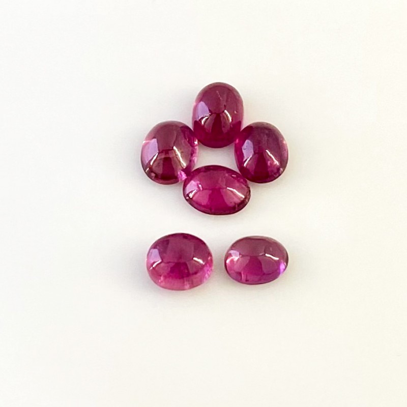 8.45 Cts. Rubellite Tourmaline 7x5.5-8x6mm Smooth Oval Shape A Grade Cabochons Parcel - Total 6 Pcs.