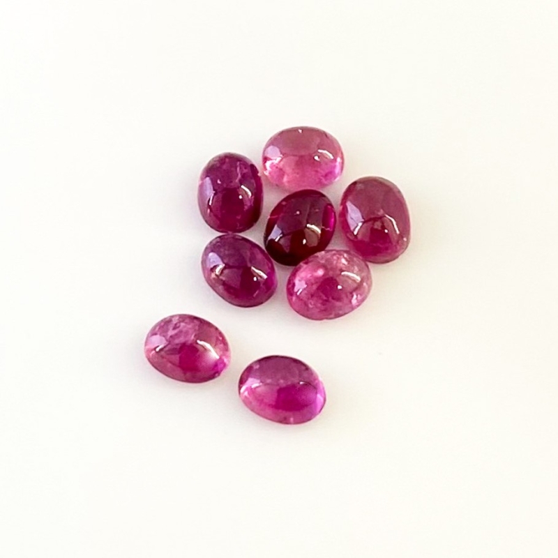 7.75 Cts. Rubellite Tourmaline 7x5mm Smooth Oval Shape A Grade Cabochons Parcel - Total 8 Pcs.