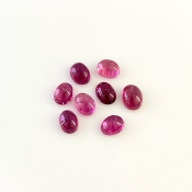 7.75 Cts. Rubellite Tourmaline 7x5mm Smooth Oval Shape A Grade Cabochons Parcel - Total 8 Pcs.