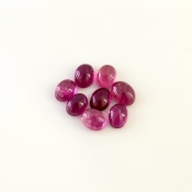 7.75 Cts. Rubellite Tourmaline 7x5mm Smooth Oval Shape A Grade Cabochons Parcel - Total 8 Pcs.