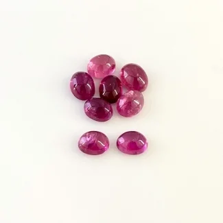 7.75 Cts. Rubellite Tourmaline 7x5mm Smooth Oval Shape A Grade Cabochons Parcel - Total 8 Pcs.