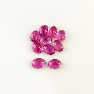8.40 Cts. Rubellite Tourmaline 7x5mm Smooth Oval Shape A Grade Cabochons Parcel - Total 10 Pcs.