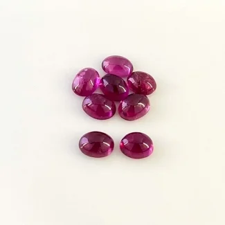7.50 Cts. Rubellite Tourmaline 7x5mm Smooth Oval Shape A Grade Cabochons Parcel - Total 8 Pcs.