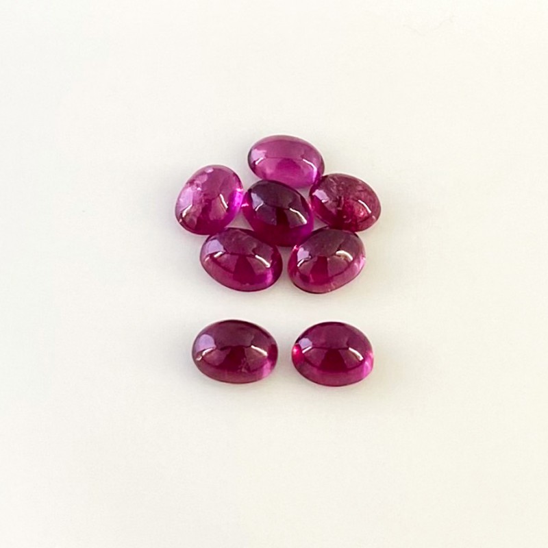 7.50 Cts. Rubellite Tourmaline 7x5mm Smooth Oval Shape A Grade Cabochons Parcel - Total 8 Pcs.
