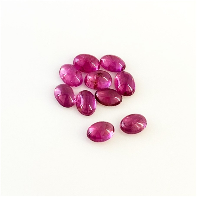 7.50 Cts. Rubellite Tourmaline 7x5mm Smooth Oval Shape A Grade Cabochons Parcel - Total 10 Pcs.