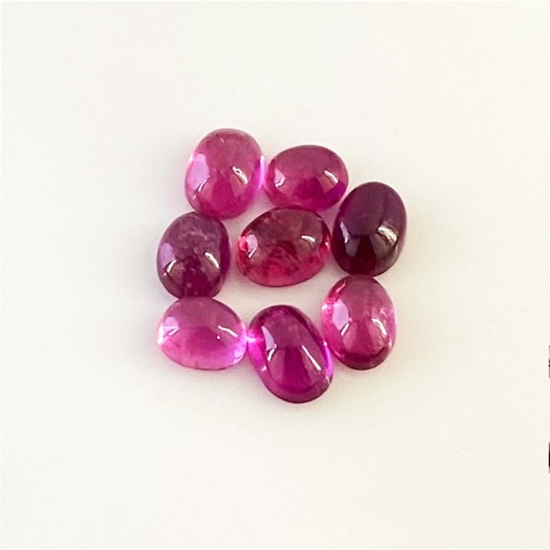 7.65 Cts. Rubellite Tourmaline 6x5-7x5mm Smooth Oval Shape A Grade Cabochons Parcel - Total 8 Pcs.
