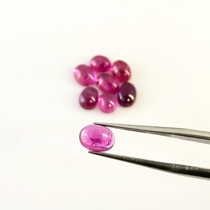 7.65 Cts. Rubellite Tourmaline 6x5-7x5mm Smooth Oval Shape A Grade Cabochons Parcel - Total 8 Pcs.