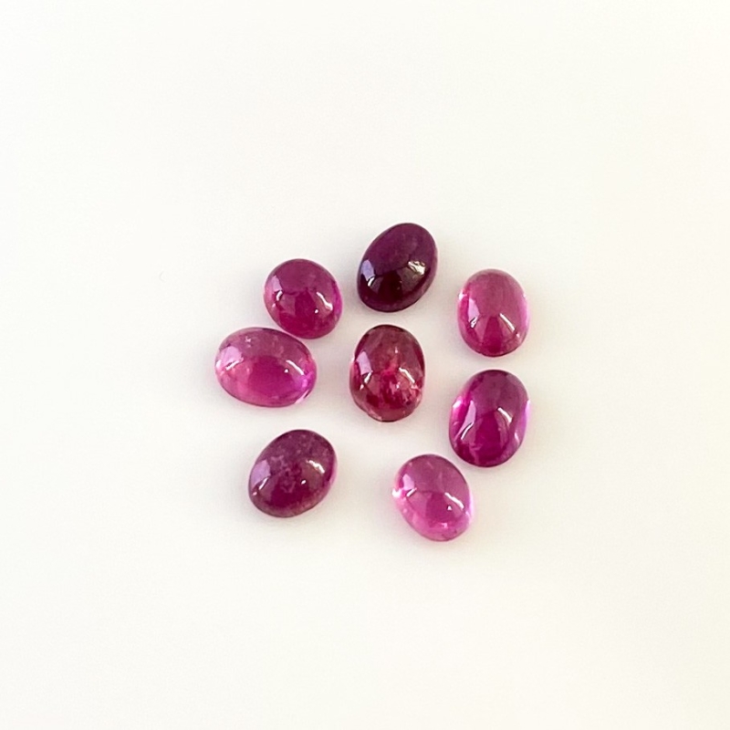 7.65 Cts. Rubellite Tourmaline 6x5-7x5mm Smooth Oval Shape A Grade Cabochons Parcel - Total 8 Pcs.