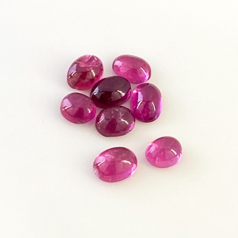 7.65 Cts. Rubellite Tourmaline 6x5-7x5mm Smooth Oval Shape A Grade Cabochons Parcel - Total 8 Pcs.