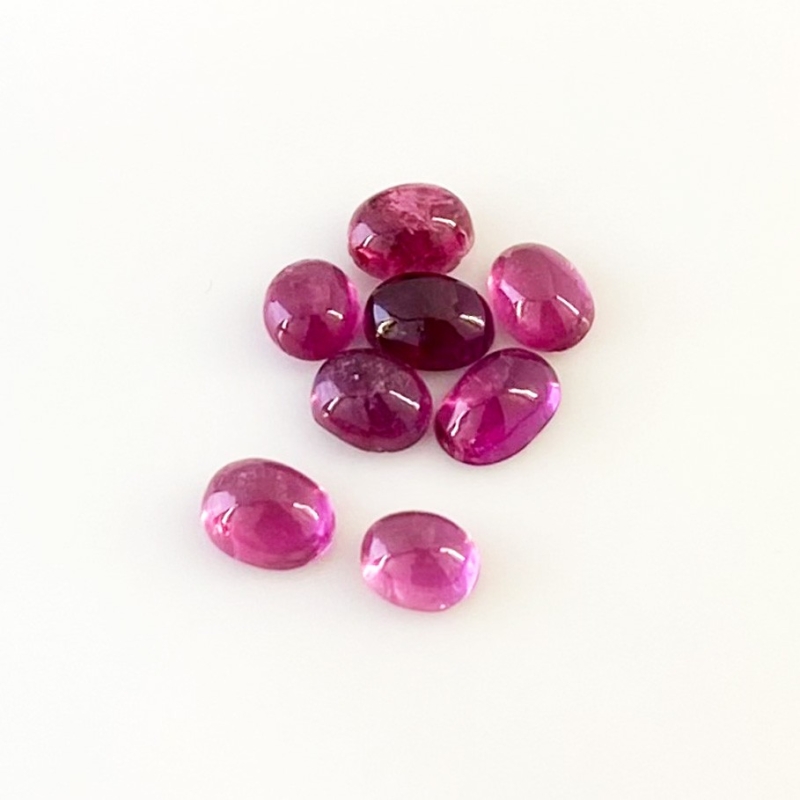 7.65 Cts. Rubellite Tourmaline 6x5-7x5mm Smooth Oval Shape A Grade Cabochons Parcel - Total 8 Pcs.