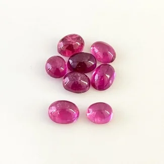 7.65 Cts. Rubellite Tourmaline 6x5-7x5mm Smooth Oval Shape A Grade Cabochons Parcel - Total 8 Pcs.