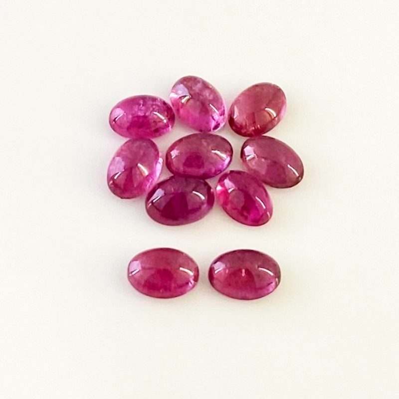 8.50 Cts. Rubellite Tourmaline 7x5mm Smooth Oval Shape A Grade Cabochons Parcel - Total 10 Pcs.